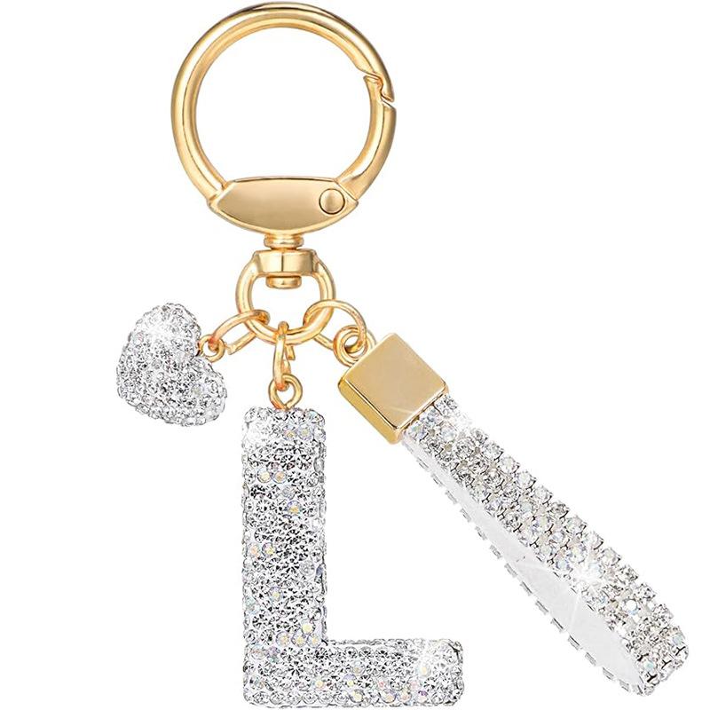 White Initial Keychain Shiny Cute A-Z Letter Key Chain Backpack Car Key Accessories Lanyard Couple Name Letter Pendant Gift