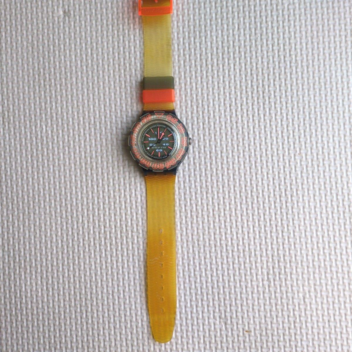 Used SWATCH Swatch Analog Watch Skeleton Orange Yellow