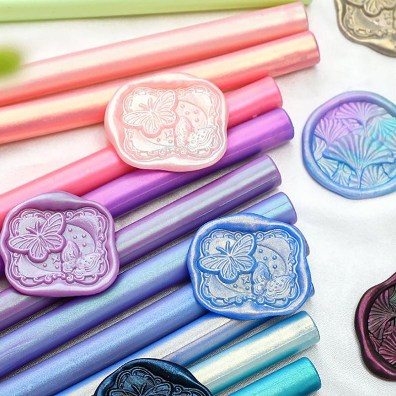 8pcs Mixed Aurora Borealis Wax Sticks, Round Gold Polarized Wax Stamps for Decorating Envelopes Greeting Cards, Fire Lacquer