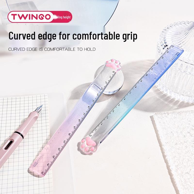 Twingo Cat Paw 15cm Gradient Ruler - Creative Transparent Stationery