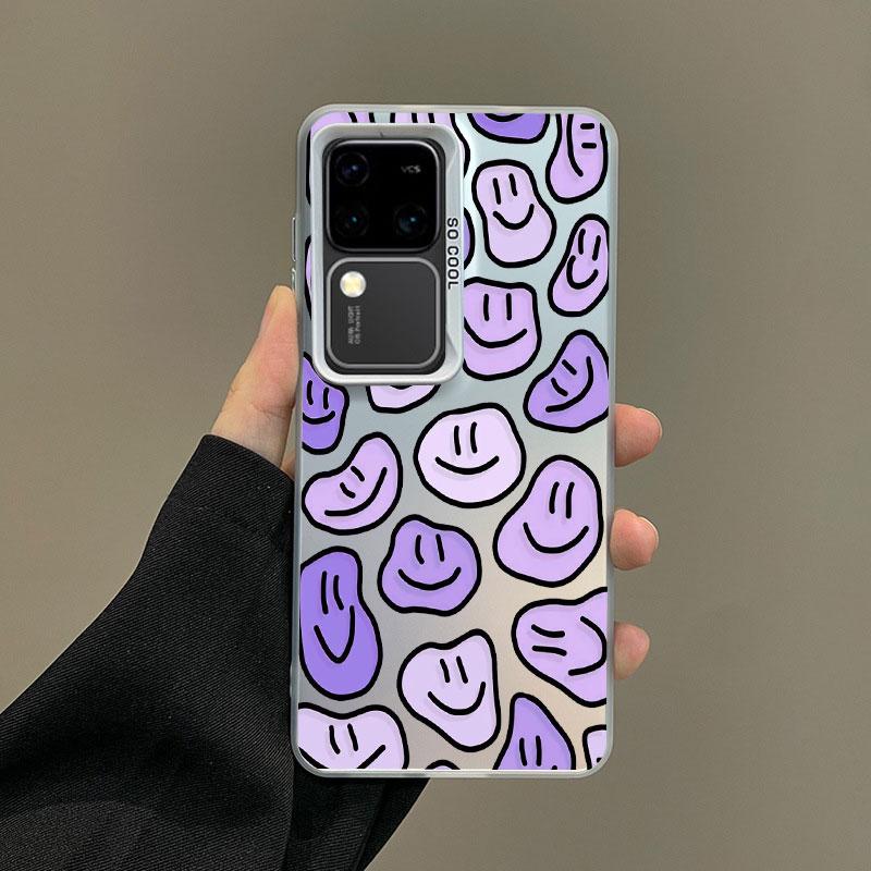 For Samsung Galaxy S21 FE S24 S23 Ultra Plus FE S25 S22 Ultra Plus Laser Phone Case Cute Cartoon Smile Face Shockproof Covers