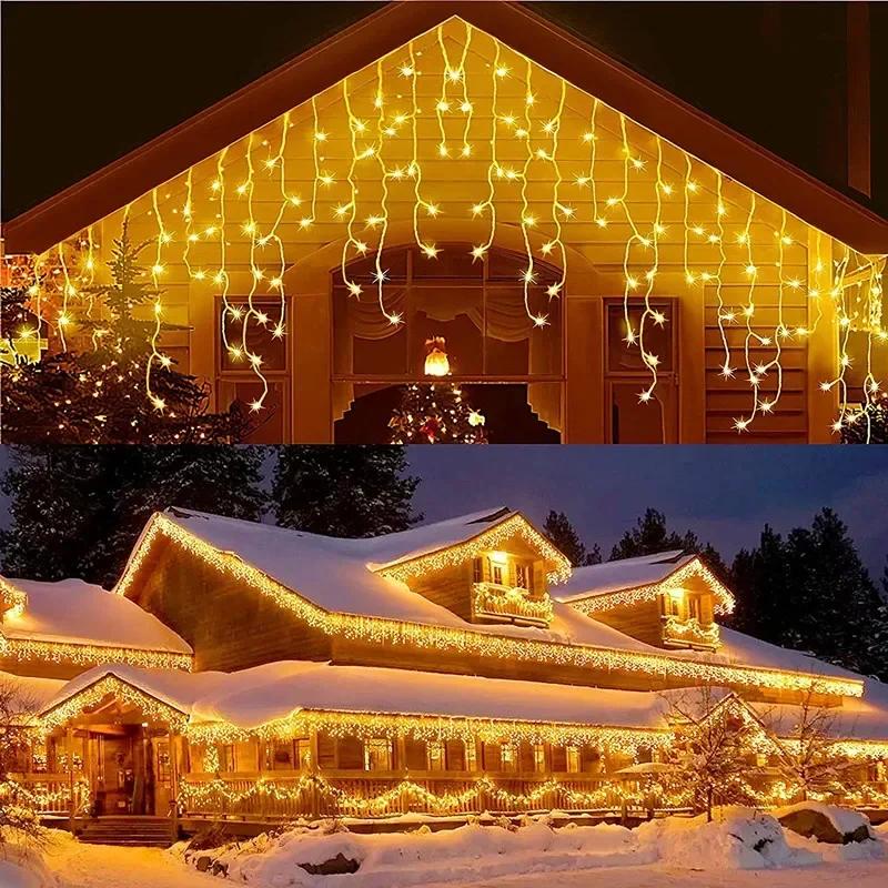 5M LED Icicle Curtain String Lights Christmas Garland Droop Light Wedding Garden Street Outdoor Decorative Lighting EU Plug