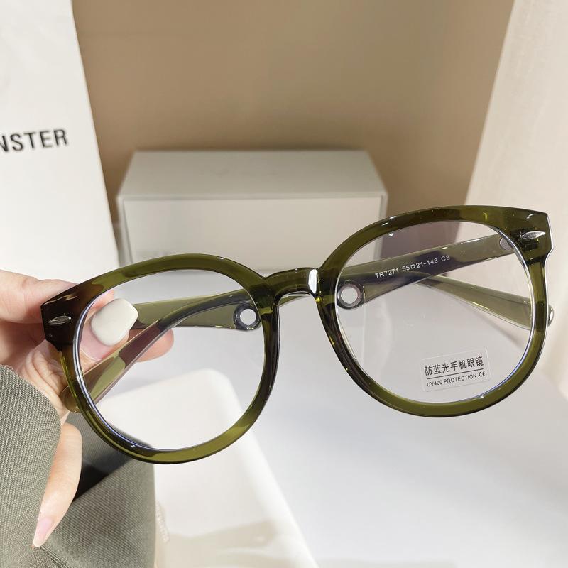 Vintage Big Frame Round Anti Blue Light Reading Glasses Fashion Men Women Computer Prescription Glasses Green Presbyopia Eyewear
