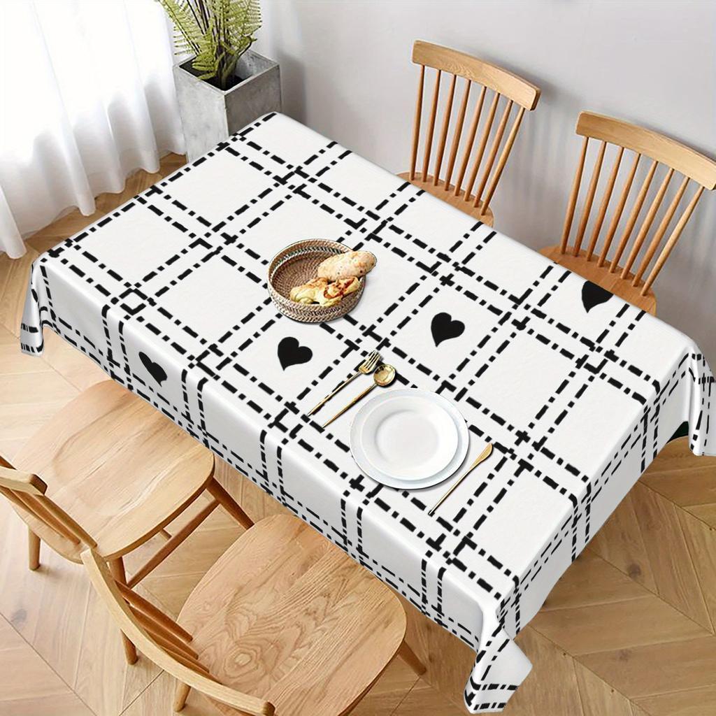 1pc BIHUDU Tablecloth Suitable for Dining Table - Elegant Black & White Plaid Table Cover with Square Grid Pattern, Easy-to-Clean Cloth, Parties, Mode