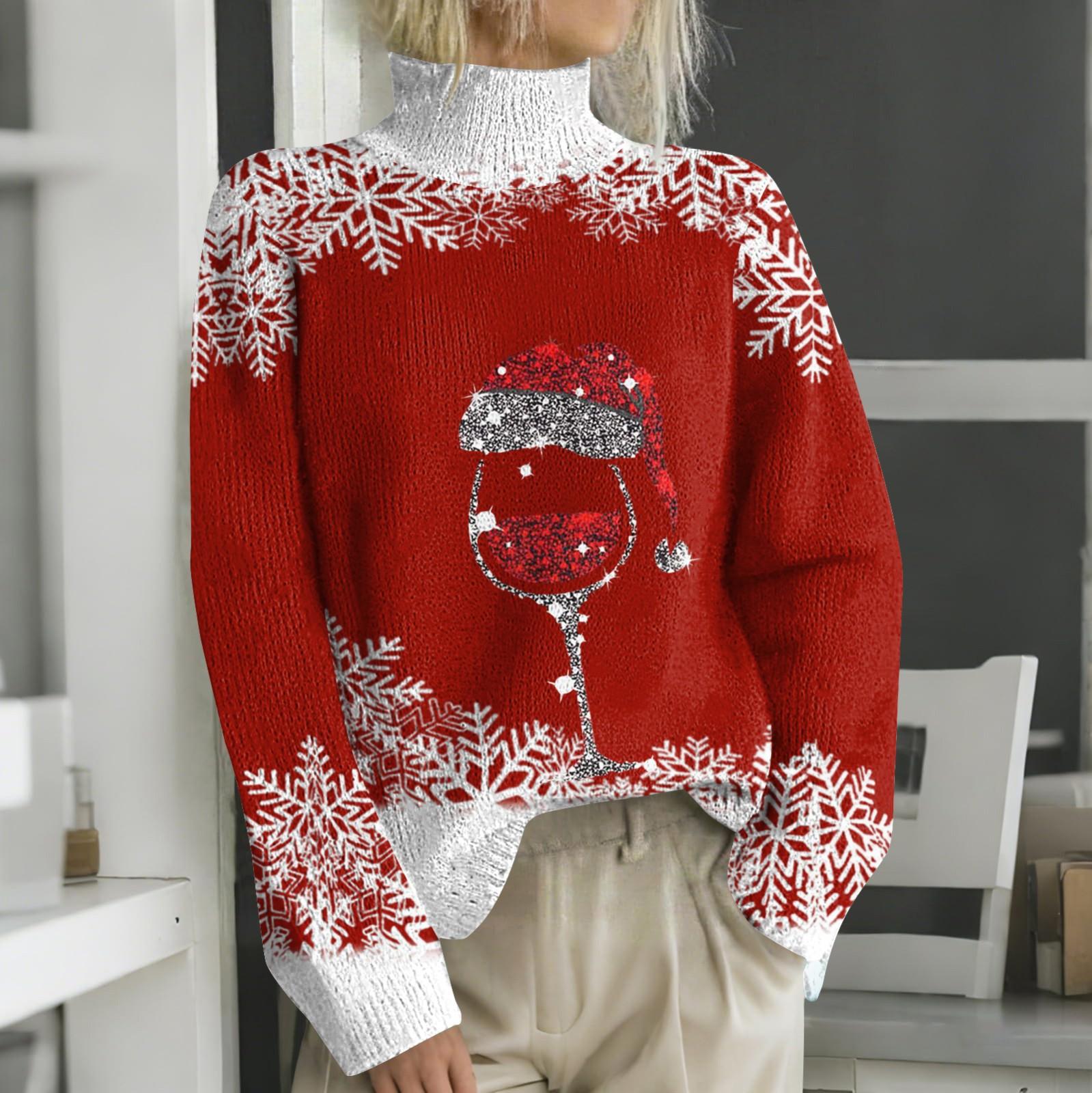 

Рождественские толстовки для женщин Вязаный свитер Милая рубашка Осенняя водолазка Пуловер Топы XL