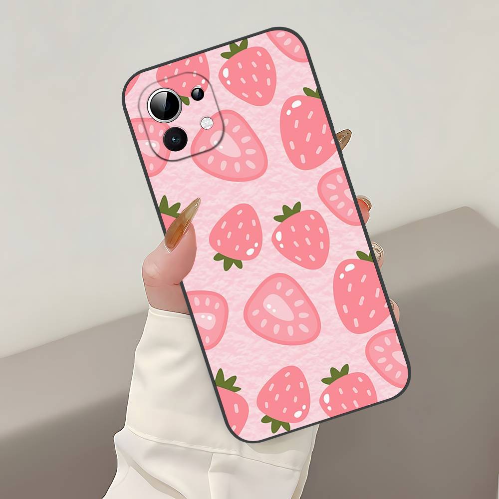 C-Cute-S-Strawberrys Black Shockproof Phone Case Snug Fit For Xiaomi 12,11,12S Ultra & Redmi Note 11,10T,9,9A,8Pro,8T,5G