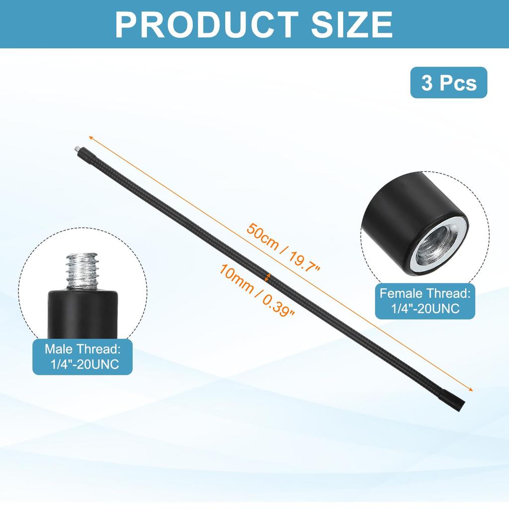 PATIKIL 50cm Gooseneck 3-Piece Set Microphone Arm Stand Tube Adapter Extension Flexible Arm Connection Microphone Light Camera Smartphone DIY