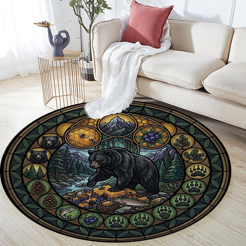 Bear Nature Harmony Round Area Rug Under Office Chairs Bedroom Living Room Home Decor