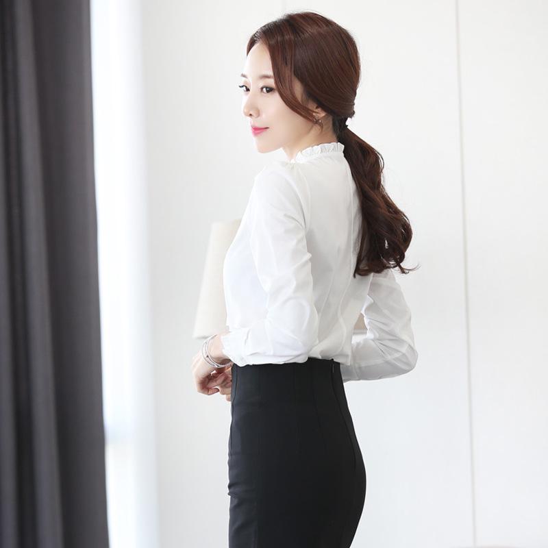2023 Versatile Korean Style Women's Chiffon Blouse - Long Sleeve Slim Fit in White