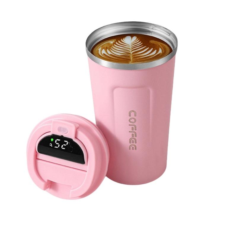 New Intelligent Temperature Measurement Stainless Steel Coffee Cup Thermos Cup Solid Color Gradual Change Optional Portable
