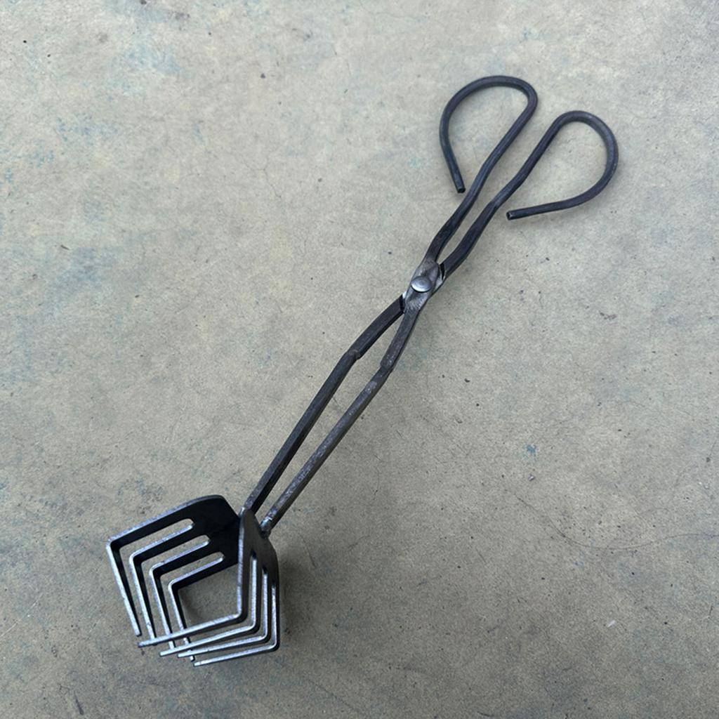 Heavy Duty Iron Fire Pit Tongs Metal Clamp for Charcoal and Firewood Handling Ideal for Camping and Outdoor Activity