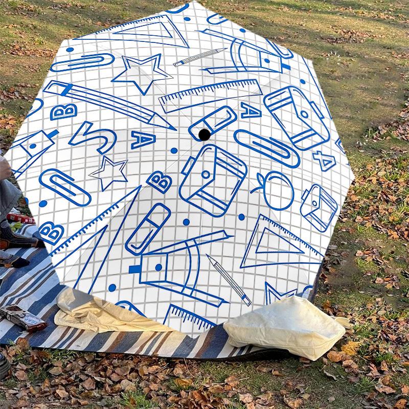1PC stationery school Automatic Open/Close Umbrella with Windproof, 8-Rib Sturdy Canopy, Durable Ribs, Fashionable Design, Outdoor Accessory, Fun Prin