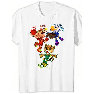 2026 World Cup Three Mascots Cartoon Graphic Licensed Premium Printed T Shirt Men Is Summer Short Sleeve