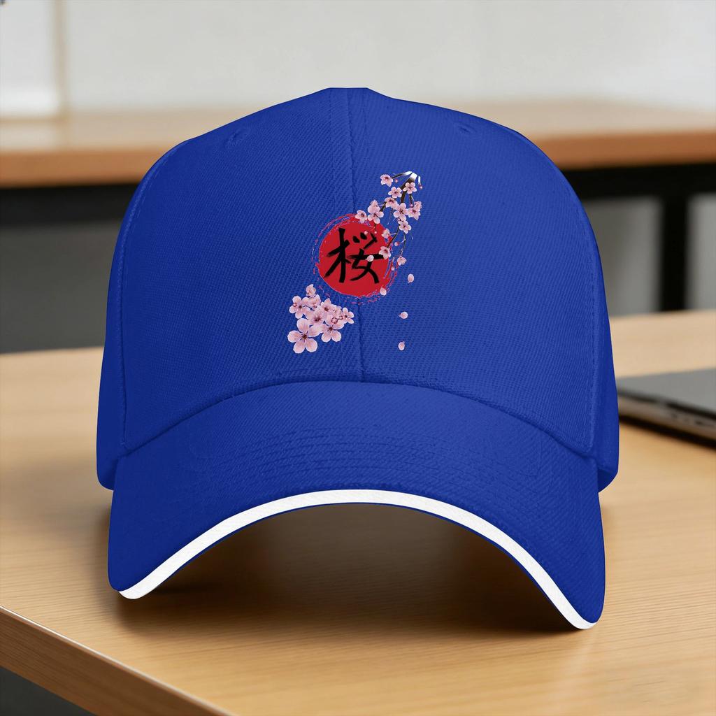 Blooming Sakura And Red Sun Baseball Cap Streetwear Trucker Hat Summer Men Women Outdoor Gym Baseball Caps