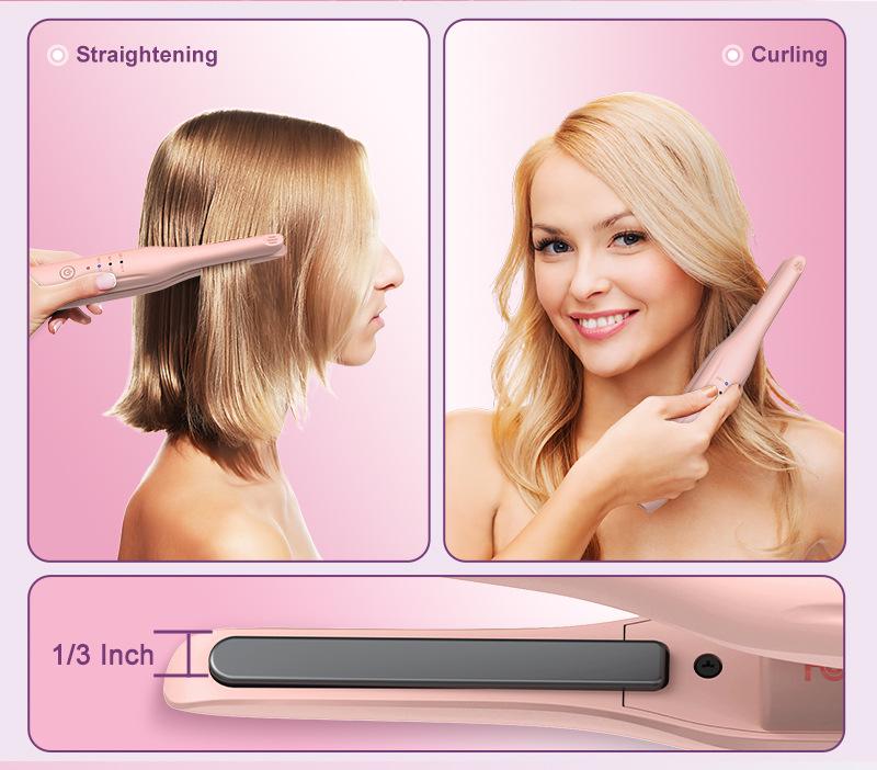 Korean Portable Ionic Hair Straightening & Curling Comb - Dual Purpose Wireless Set