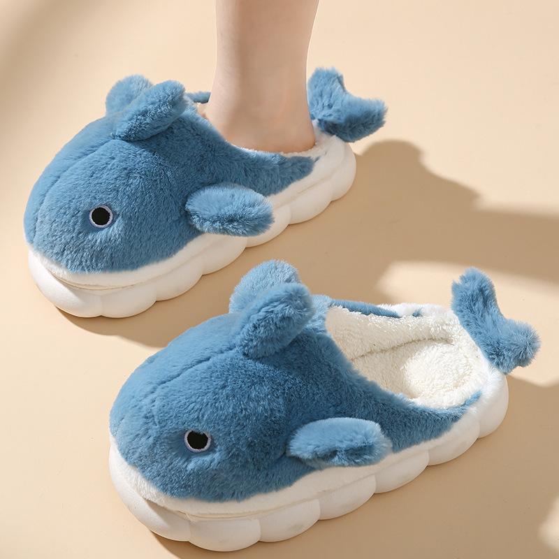 

Cute whale cotton slippers female winter couple indoor home home men winter cartoon fluffy slippers 36-37 [suitable for sizes 35-36]