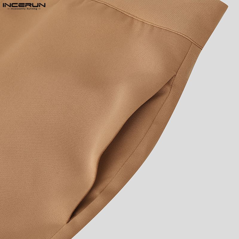 INCERUN Two Pieces Men Long Sleeve Lace-up Thin Blazer Long Straight Pants Loose Sets