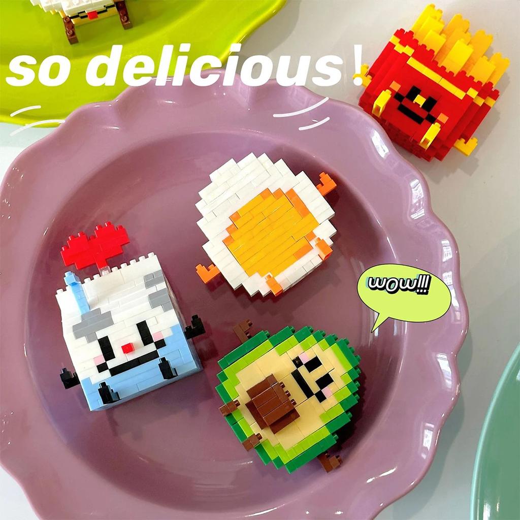 Mini Cartoon Food Figure Building Blocks Hamburg Swiss Roll Assembled Avocado Model Bricks Sandwich Puzzle Kids Toys Girls Gifts
