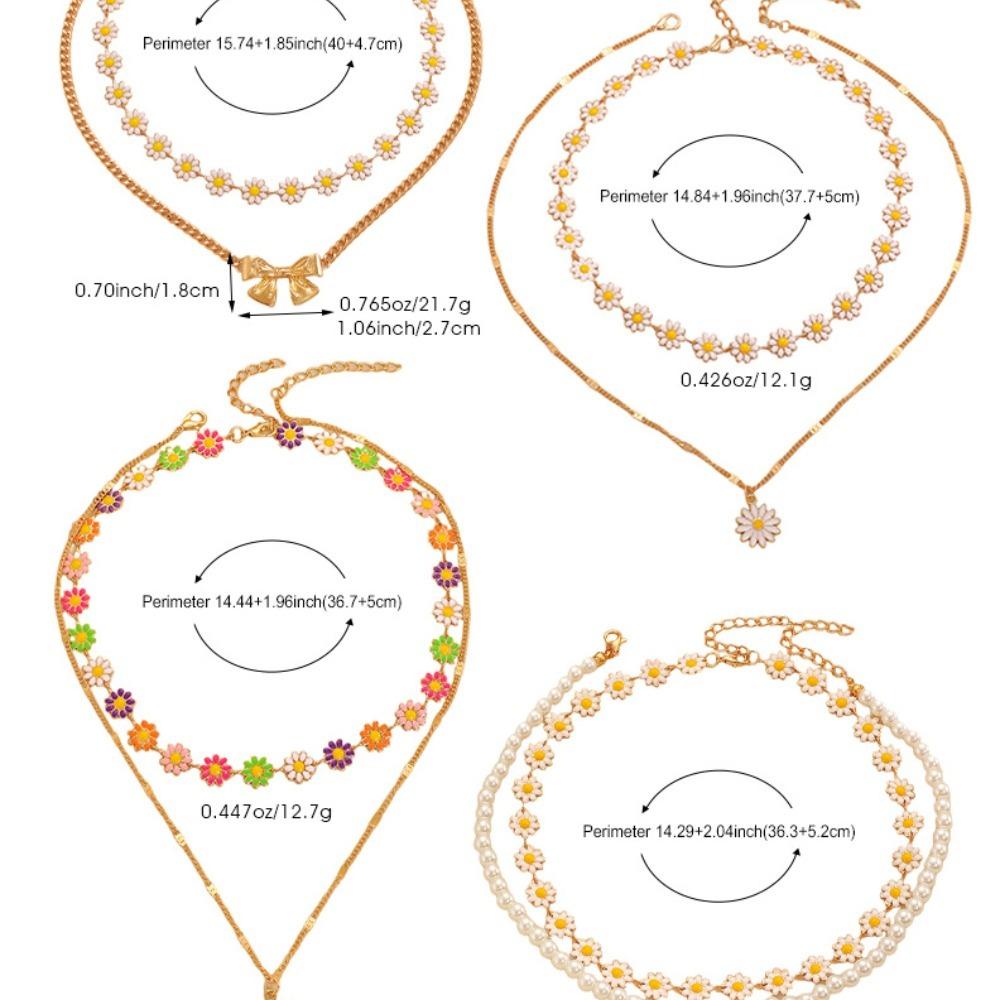 Cute Fashion Dopamine Colorful Little Daisy Flower Spliced Chain Double-layered Necklace for Women Bohemian Temperament Jewelry