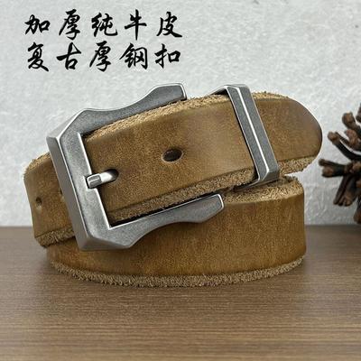 Thickened Belt Men'S Pure Cowhide Steel Buckle American Retro Casual Handmade Belt Genuine Leather Retro Washed Jeans Belt