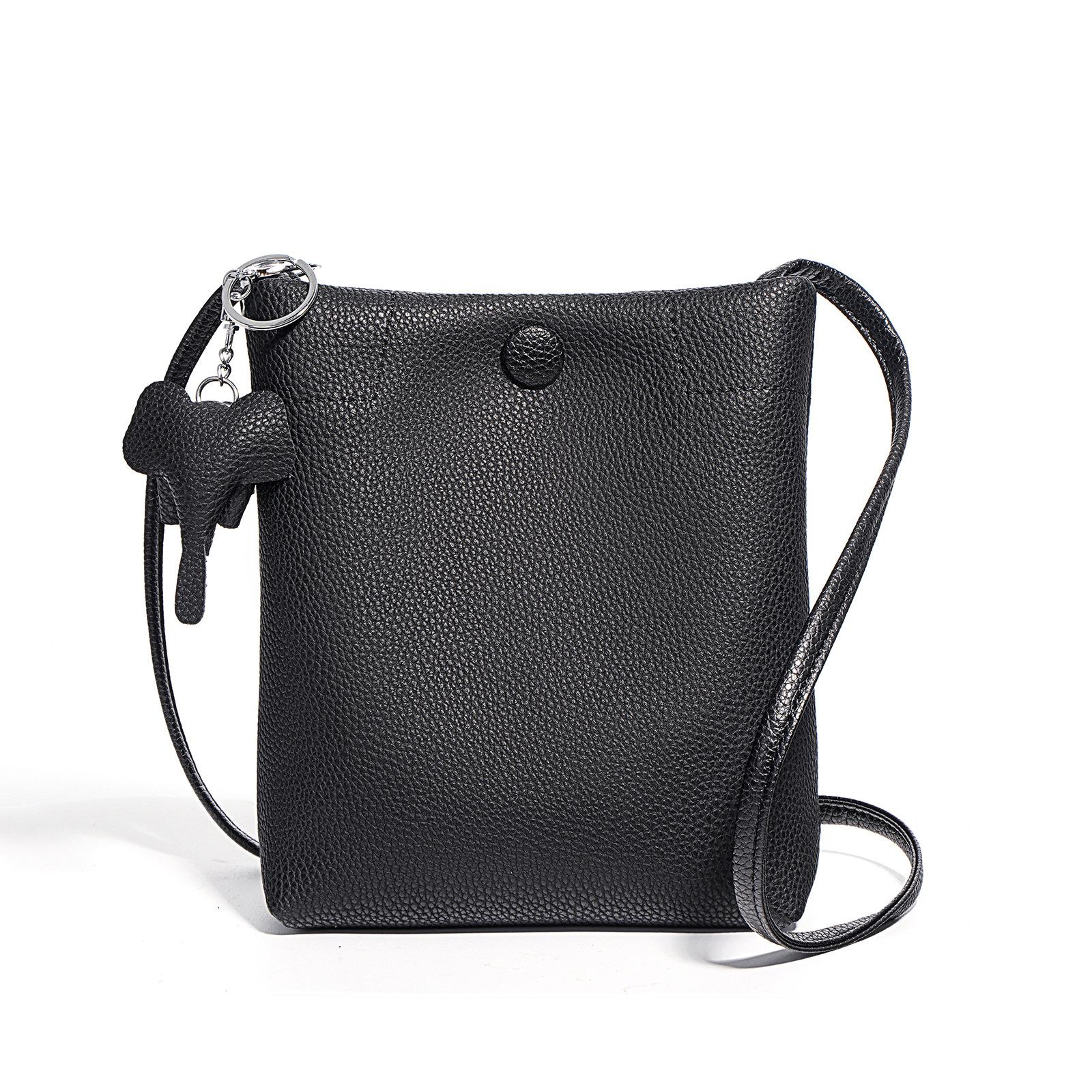 

Модная кожаная сумка-ведро Женская новая простая сумка-мессенджер Повседневная мягкая кожаная сумка через плечо для мобильного телефона чёрный