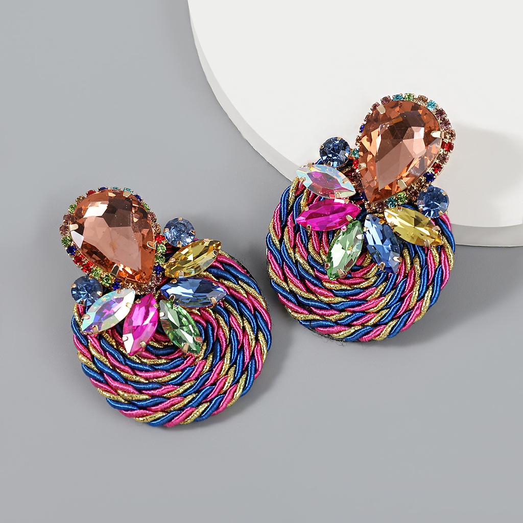Exaggerated Geometric-shaped Polyester Stretch Yarn Woven Round Earrings for Women, New Style Jewelry