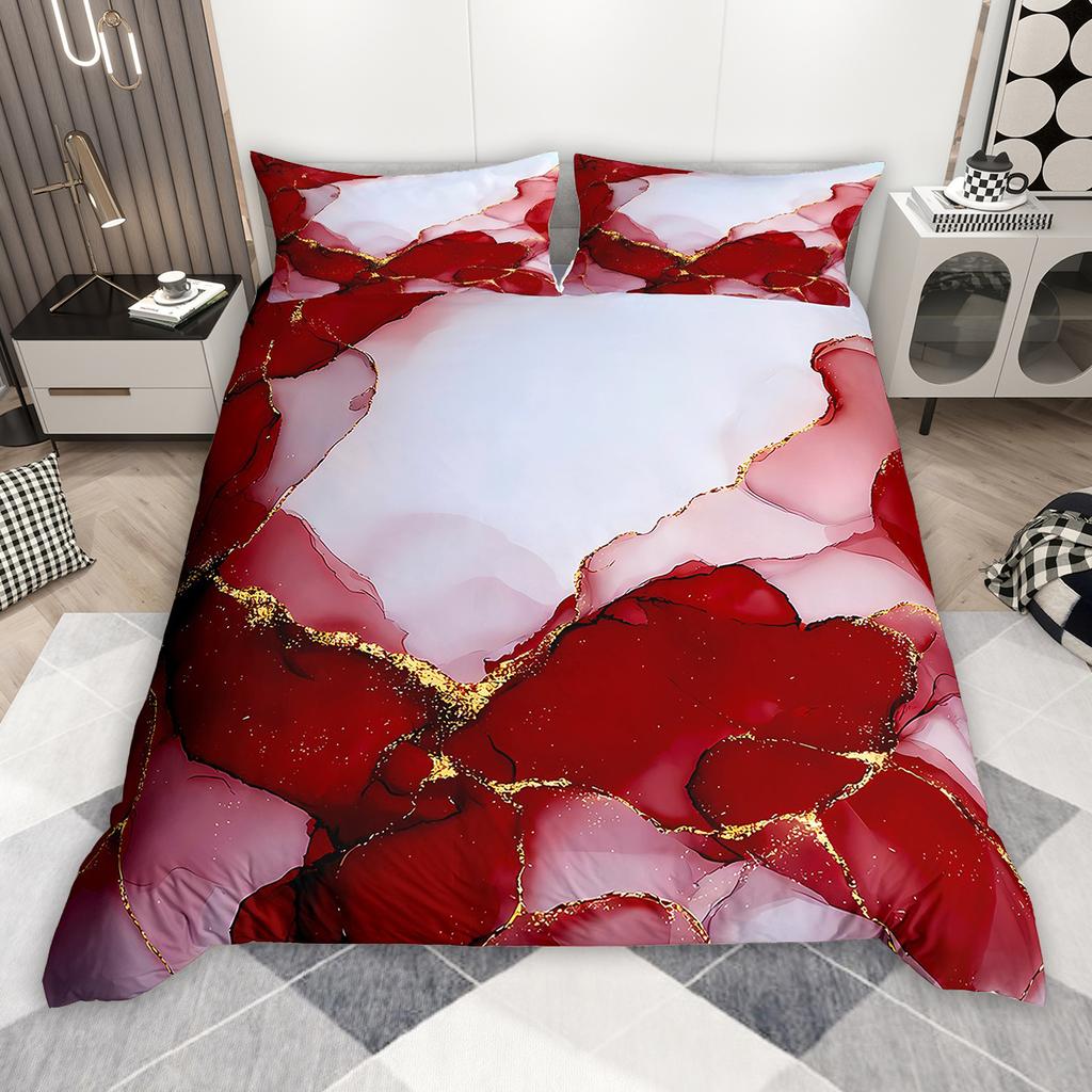 Homewish Aesthetic Marble Duvet Cover Set 2pcs/3pcs for Girls, Watercolor Marbling Bedding Set, Abstract Oil Painting Bed Set