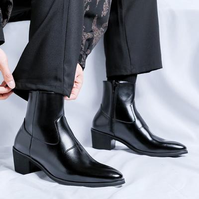 Men's Boots Leather Chelsea Boots British Style High Top Ankle Boots Zipper Pointed Toe Shoes Outdoor Business Male Dress Shoes