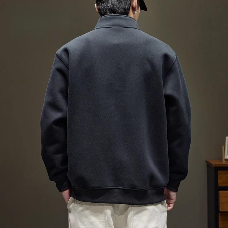 Vintage Heavyweight Stand Collar Sweatshirt For Men, New Loose Embroidered Sportswear For Autumn And Winter, Thickened Jacket