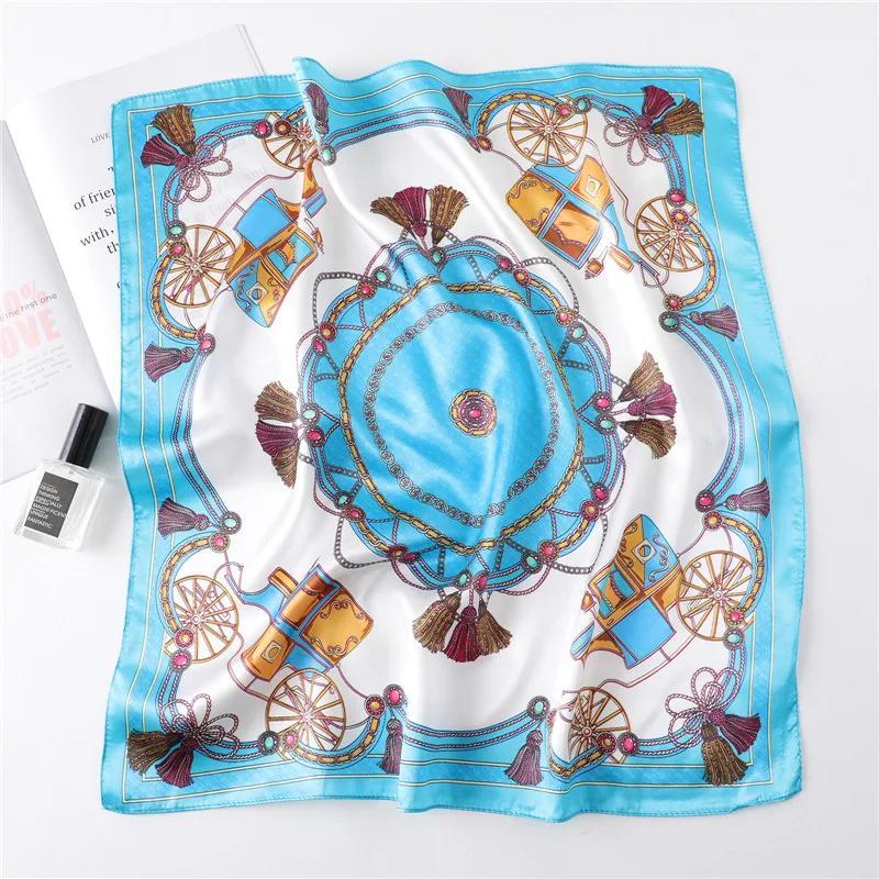 Luxury Floral Print Silk Square Scarf Women Soft Satin Kerchief Hairband Neckerchief Head Hijab Lady Headband Foulard Bag Ribbon