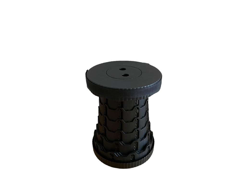 Adjustable portable folding stool, black with strap