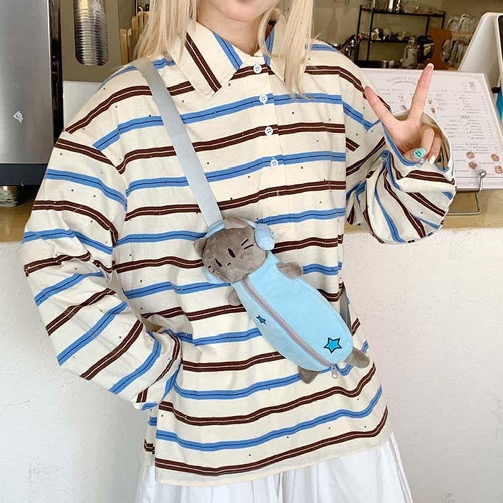 Sweet Cartoon Shoulder Bag Purse Plush Stationery Pouch Pen Bag Headset Cat Crossbody Bag Daily