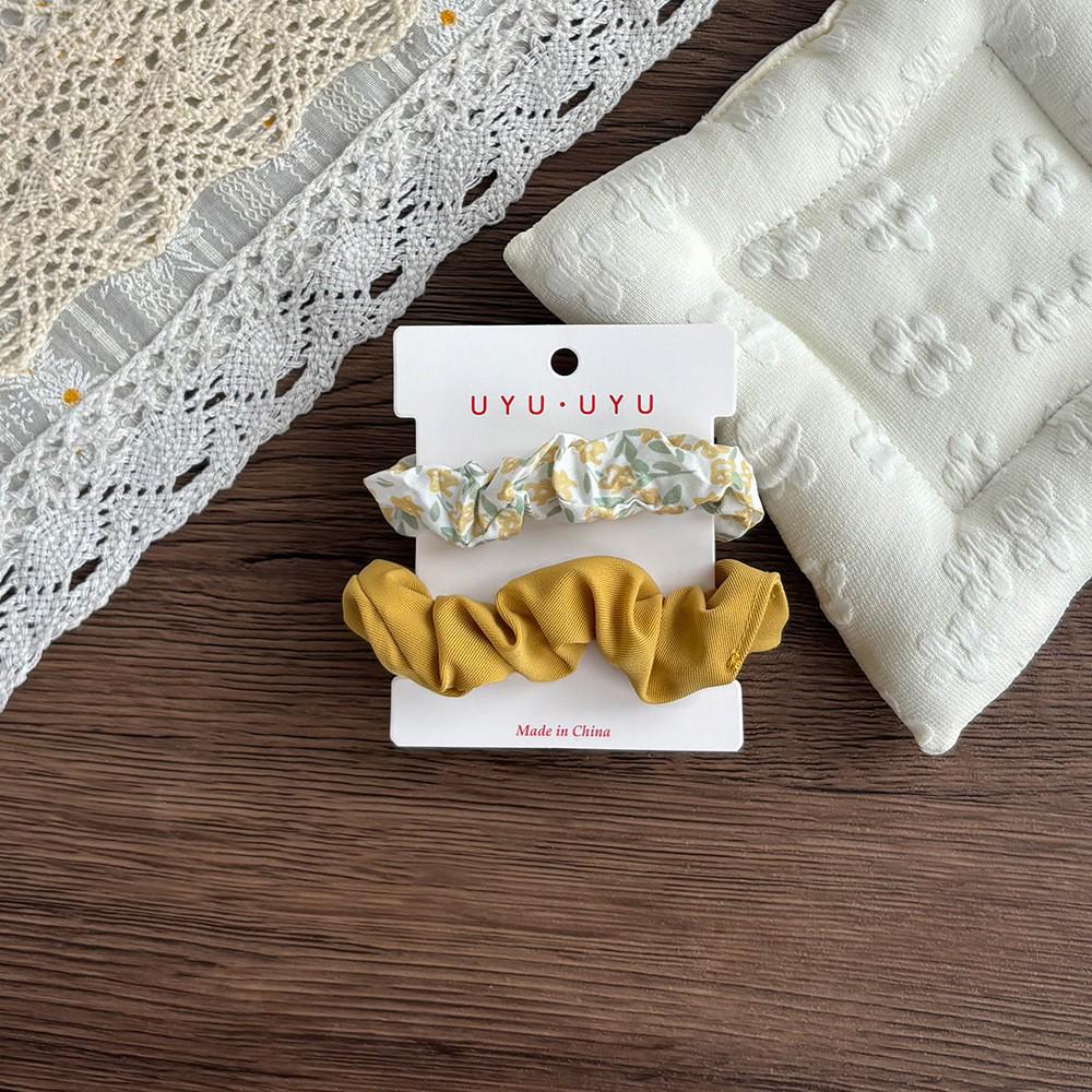 2PCS Korean Influencer Floral Scrunchies for Bun Hairstyles - Elastic Hair Ties/Bands
