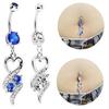 Women Peach Heart Rhinestone Inlaid Navel Ring Stud Body Piercing Jewelry Gift