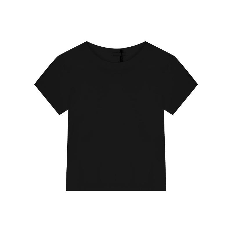 

Spice girl front shoulder short-sleeved T-shirt women s summer new slim-fit basic bottoming shirt top ins tide S чёрный