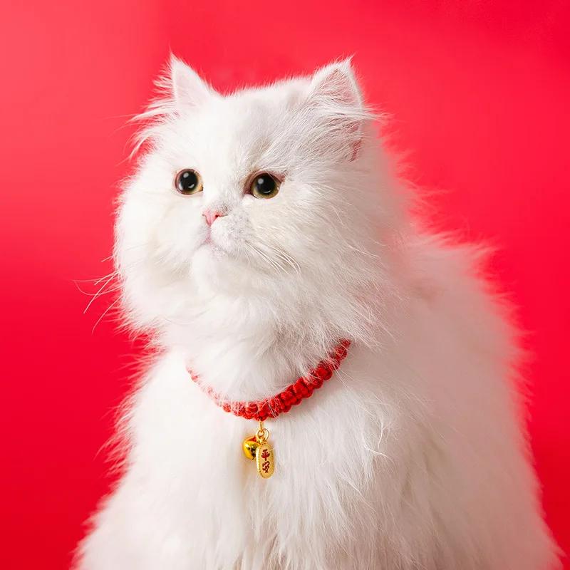 Cat New Year's Collar Festive Red Rope Puppy Dog Long Life Safety Lock Lucky Bell Decorative Cat Pet Neck Ring