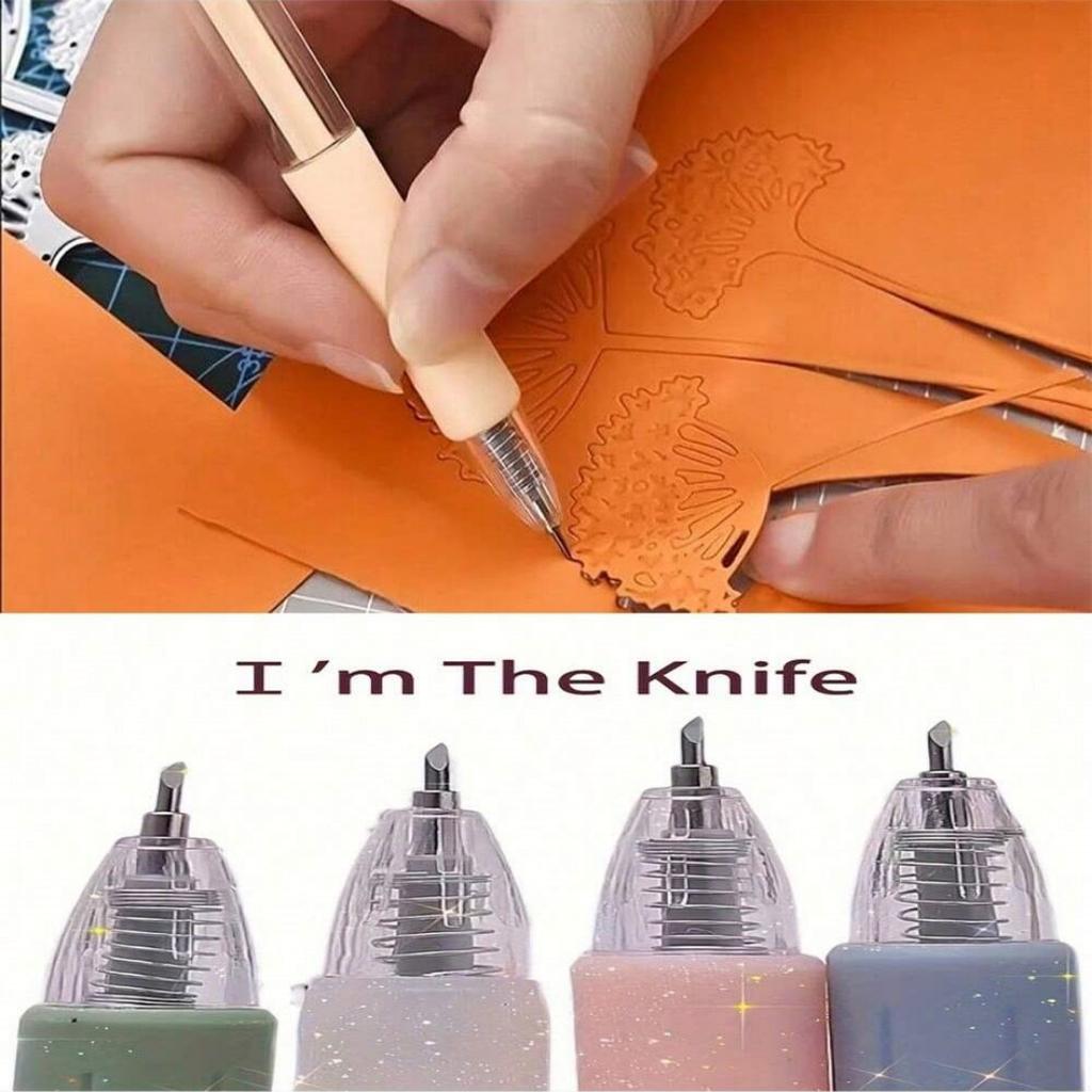 1pcs Wrapping Cutting Utility Pen Knife Retractable Press Hand Account Pen Knife Creative Art Paper Cutting Tool for Student