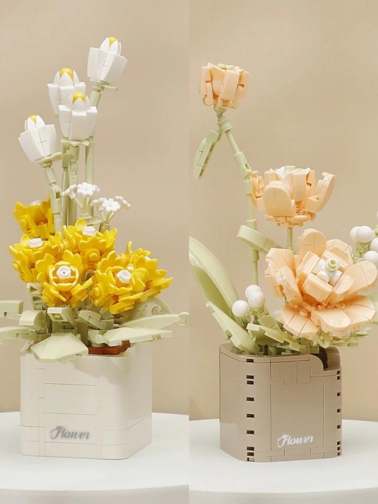 Sende deiner Mutter ein Geschenk Blumen Bausteine Ewige Bonsai Serie Set DIY Topfblume Löwenzahn Pfingstrose Steinpflanze Blumenstrauß Deko