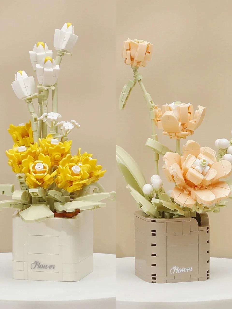 

Send Your Mother Gift Flower Building Blocks Everlasting Bonsai Series Set DIY Potted Dandelion Peony Brick Plant Bouquet Decro