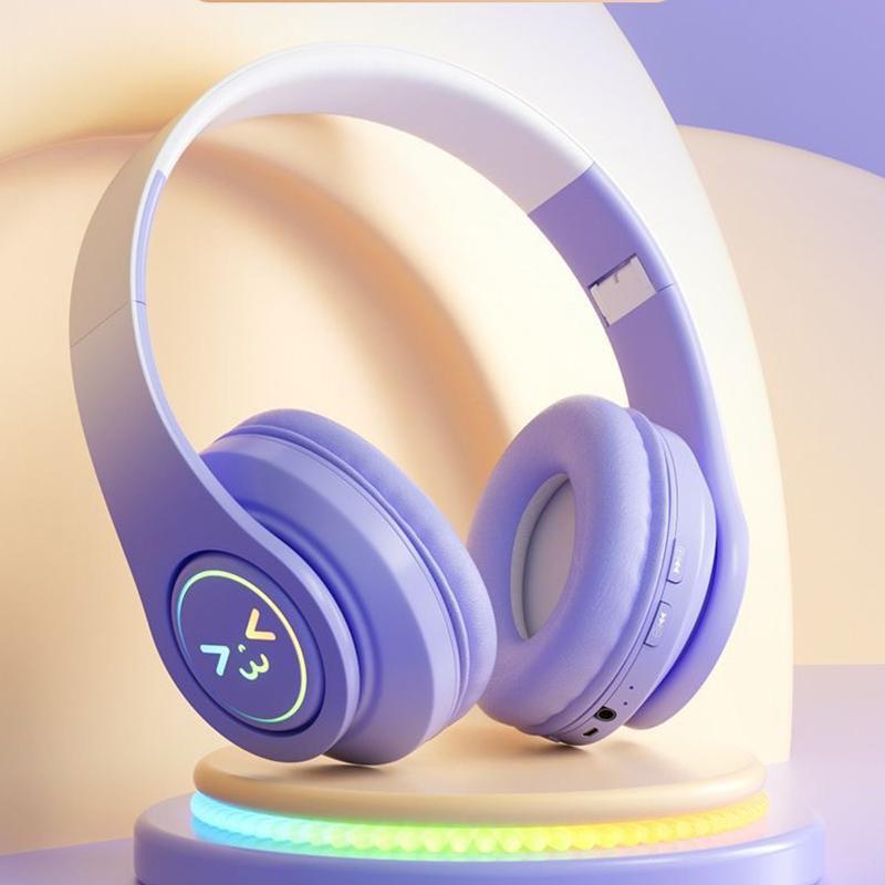 Cute Bluetooth Headphones Gradient Color Gaming Headphones Over-Ear Wireless Headset With Led Flashing, Lightweight Head-Mounted