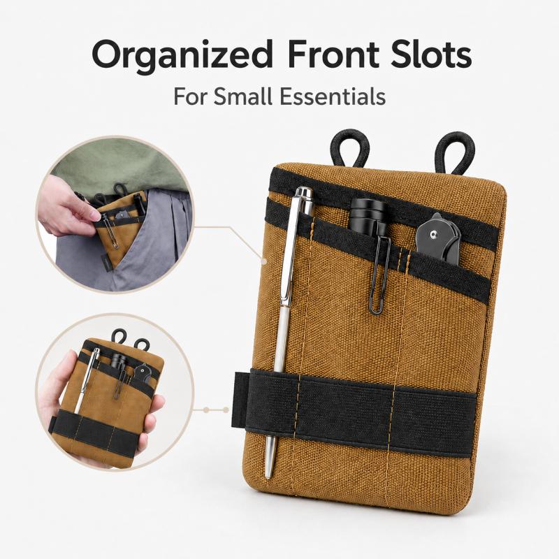 Portable Canvas EDC Organizer Pouch With Zipper Pocket Compact Belt Hanging Storage Bag For Cards Coins Keys Tools And Daily Carry