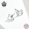 Sterling Silver Puppy and Bone Openwork Stud Earrings - S925 Fashion Jewelry