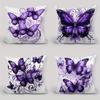 4Pcs Purple Butterfly Pattern Digital Printing Pillow Cover Short Plush Suitable Living Rooms Bedrooms Sofas Throw Cushion Cover
