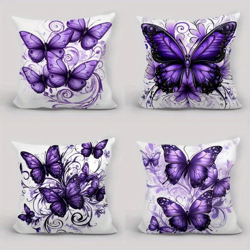 4Pcs Purple Butterfly Pattern Digital Printing Pillow Cover Short Plush Suitable Living Rooms Bedrooms Sofas Throw Cushion Cover