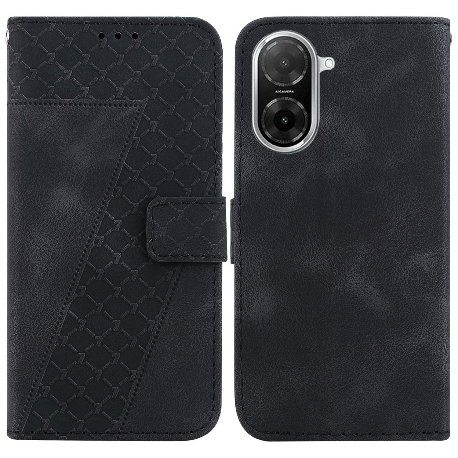 

For Xiaomi Redmi A5 4G (171.7mm)/Poco C71 4G Stand Case 7-Shaped Pattern Imprint Leather Phone Cover with Strap Black