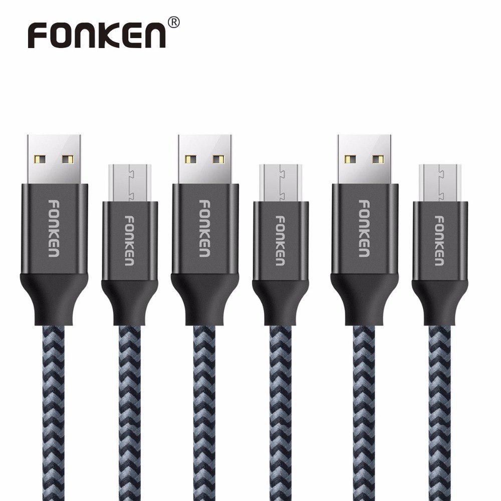 Buy 3Pcs FONKEN Micro USB Cable Quick Charge Cable 2128AWG QC3.0 QC2.0 2.4A Nylon Braided Data