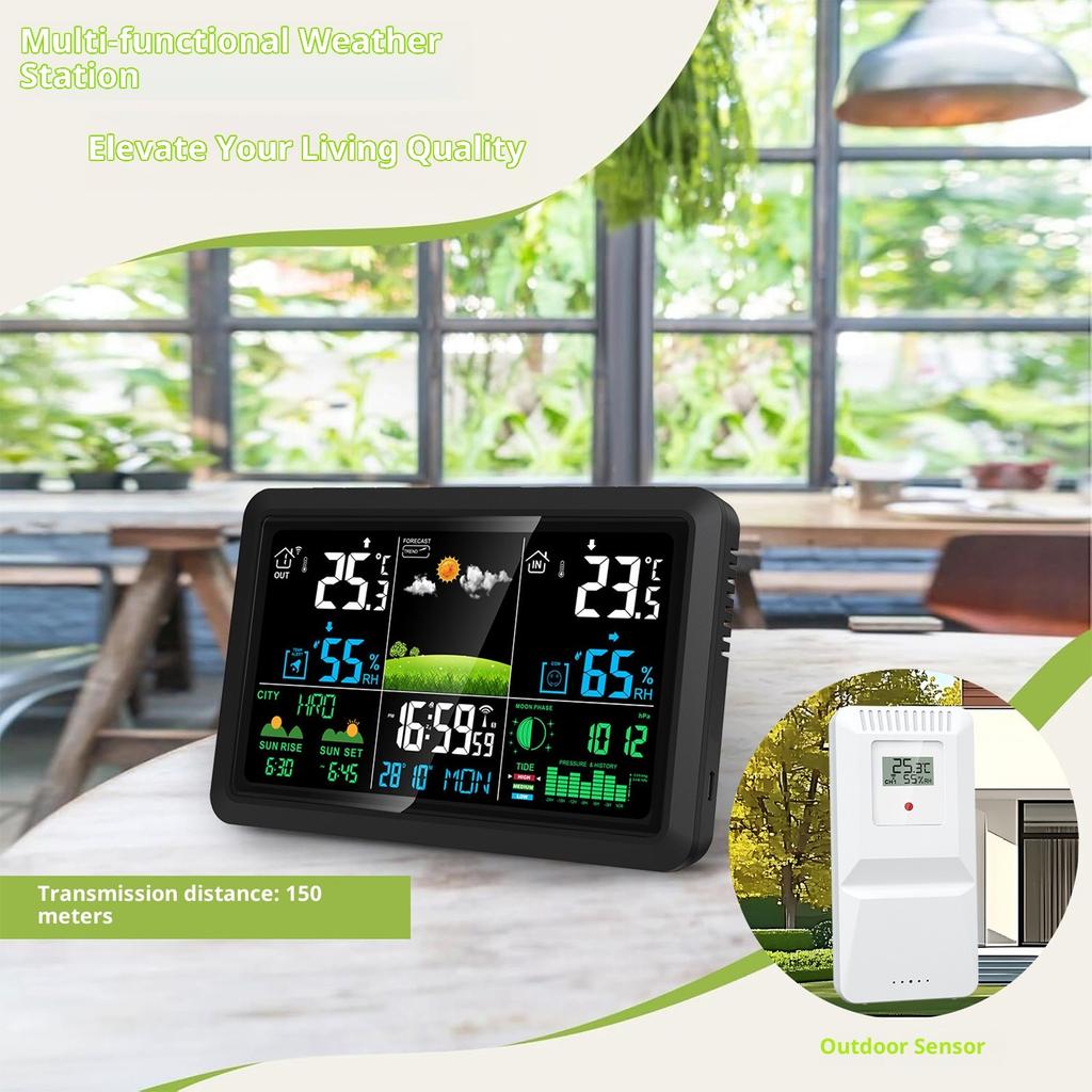 Indoor Outdoor Thermometers With WiFi Color Screen Hygrometer Monitor Alarm Clock And Weather Prediction System