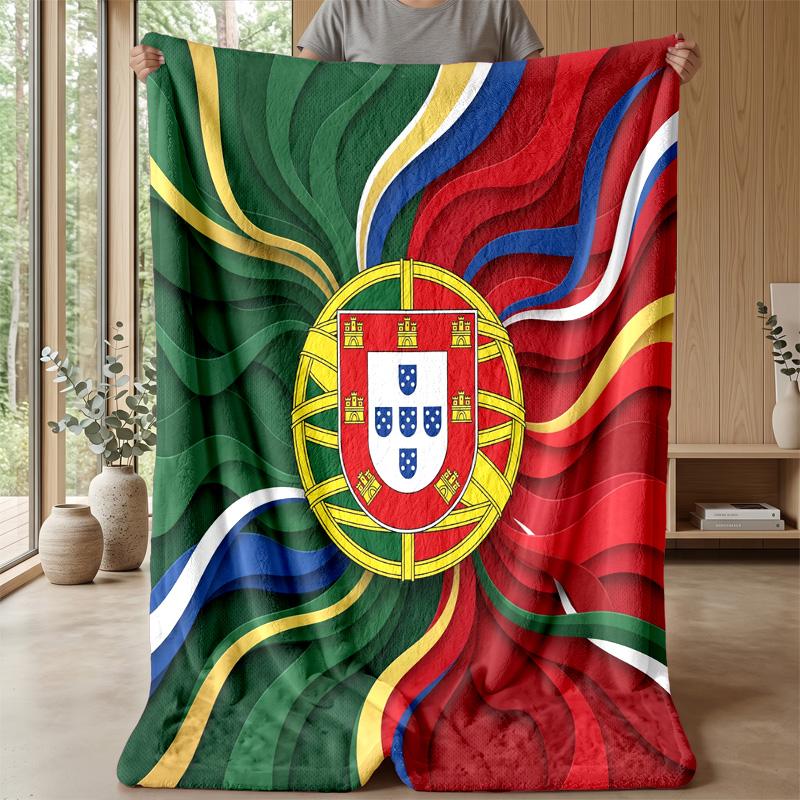 Portugal Football Printed Flannel Blanket Skin Friendly Warm Decorative Throw for Indoor Couch Bed Daily Use
