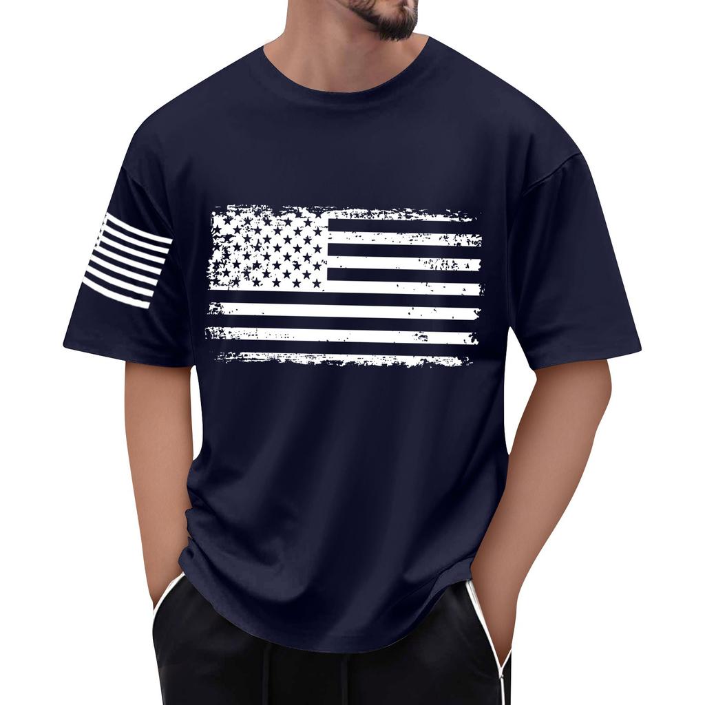Men's Flag Printed T-Shirt Men's Loose Casual Short Sleeve Top