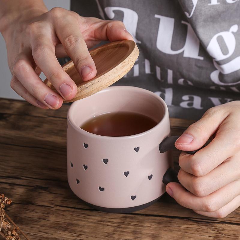 Underglaze Hand Painted Ceramic Mug Set Coarse Pottery Cute Pattern Large Coffee Cup for Couples Matching Pair Gift